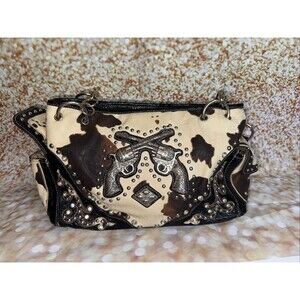 Cow print western purse with guns Vintage VTG Read Description